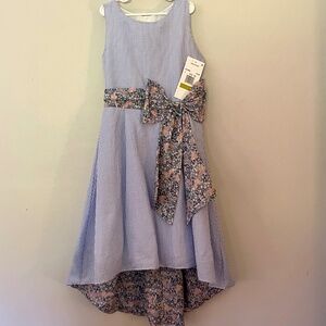 NWT Rare Editions Big Girls Striped Seersucker Floral Print High Low Dress 14